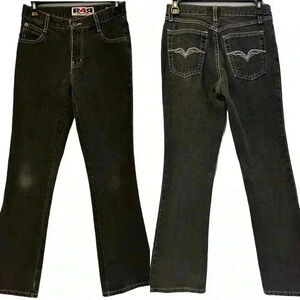 Y2K Vintage Rave 4 Real Black Flare Jeans Angel Wing Embroidery, Size 1